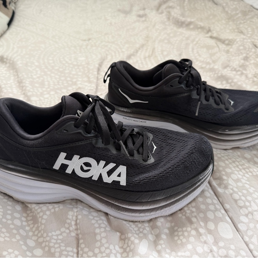 Hoka Black and White Athletic Running Shoes